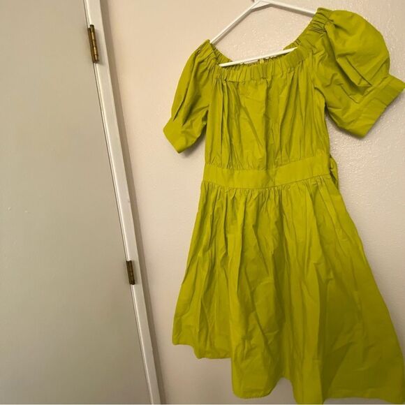 Eva Mendes lime green a line off the shoulder puff sleeve summer Dress boho L - Picture 2 of 15